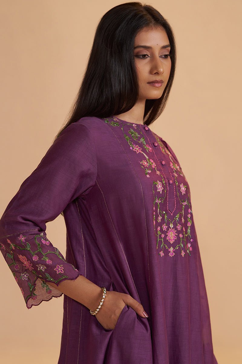 Eggplant Purple Festive Kurta Set - Ganga Fashions