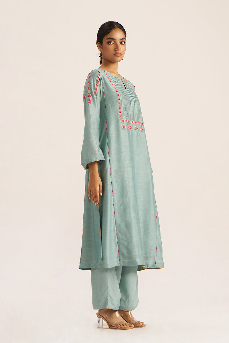 Blue Haze Chanderi Banjara Embroidery Co-ord Set