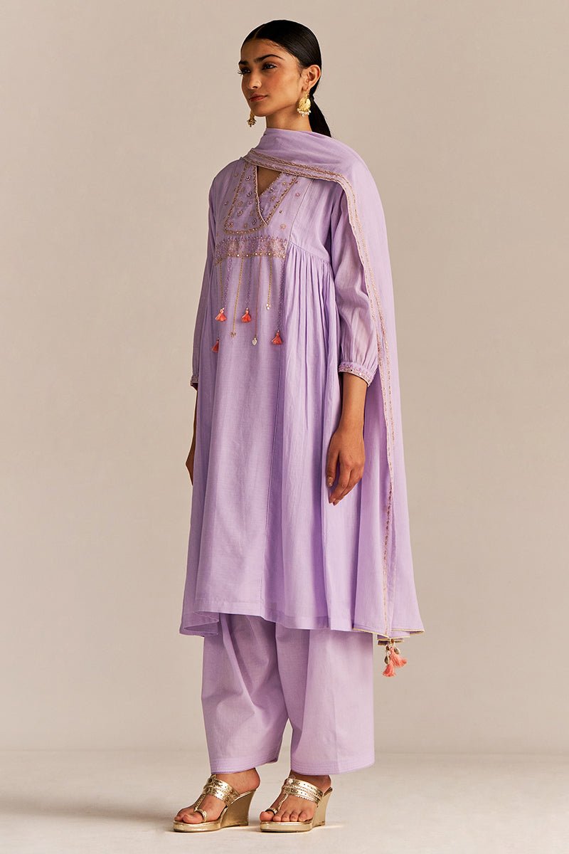 Pastel Lilac Mul-Mul Kurta Set