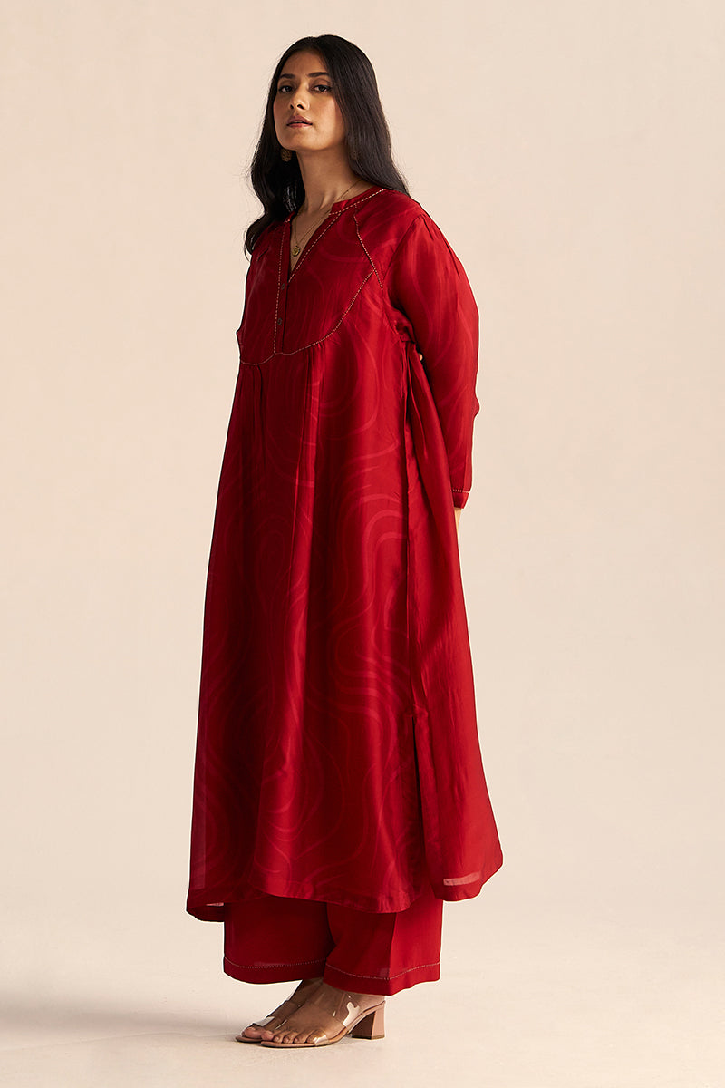 Chili Pepper Red Silk Print Co-ord Set