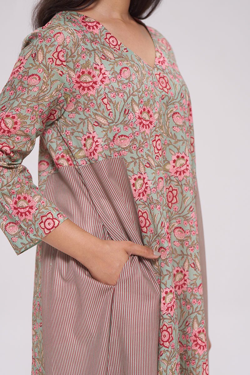 Basil Green and Pink Cotton Kurta