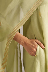 Pistachio Woven Mul Cotton Festive Kurta Set
