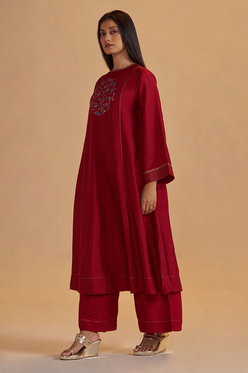 Maroon Silk Festival Co-ord Set - Ganga Fashions
