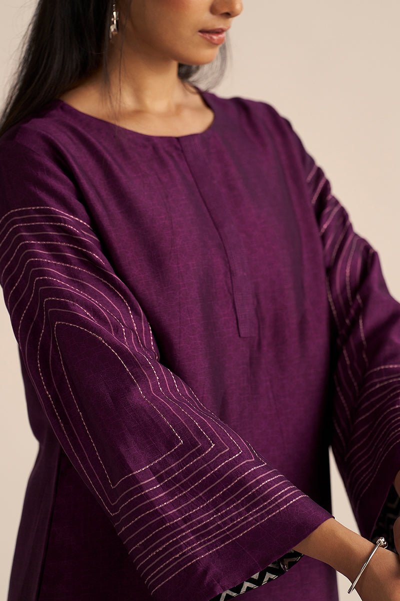 zoom model view Plum Silk Co-ord Set Sleeve Online