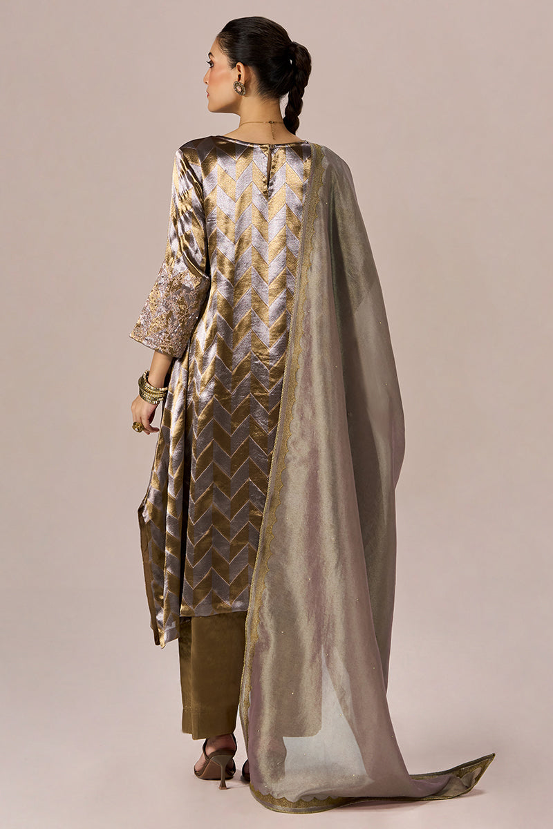 Brass and Light Gold Tissue Festive Kurta Set