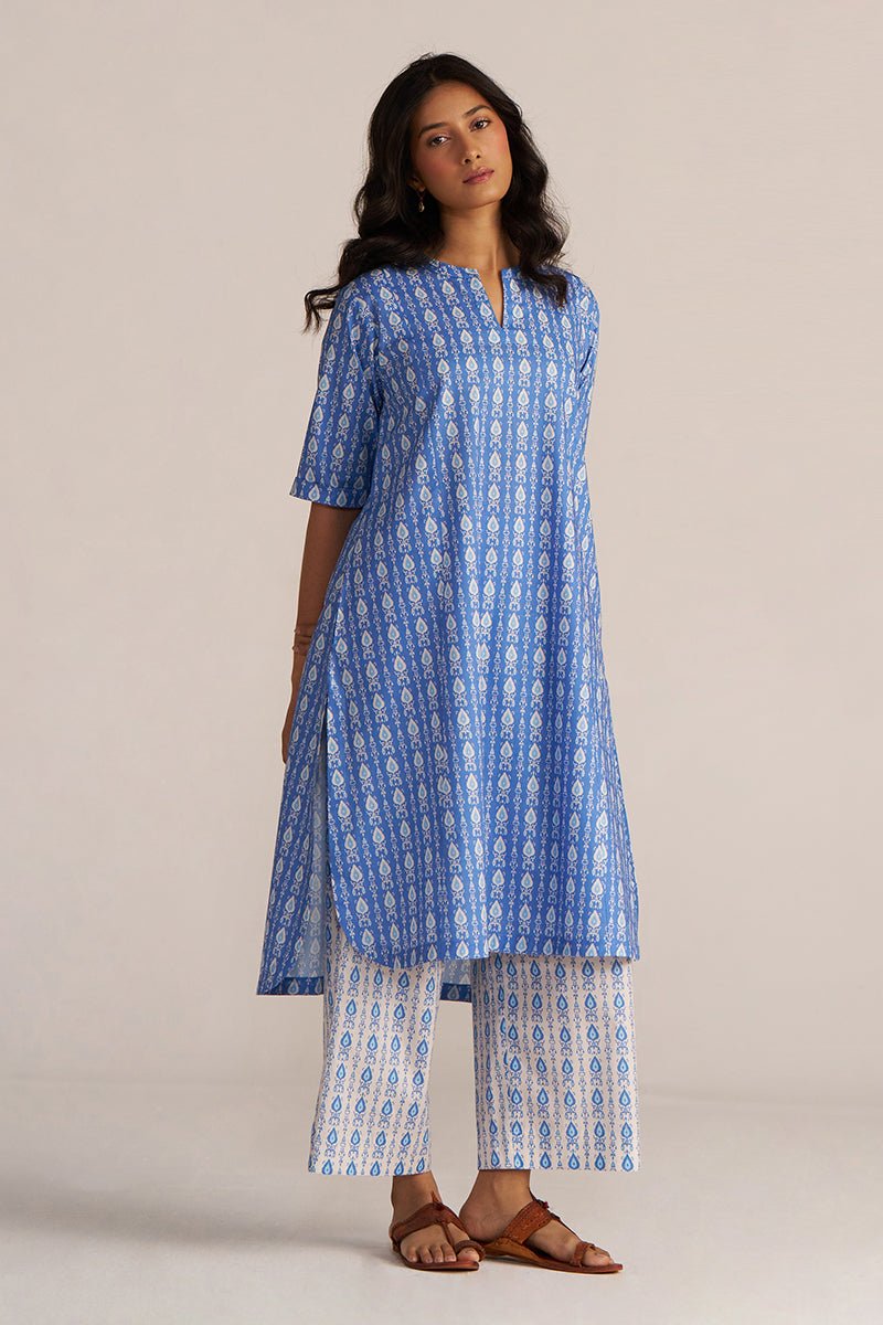 Blue and White Cotton Print Co-ord Set
