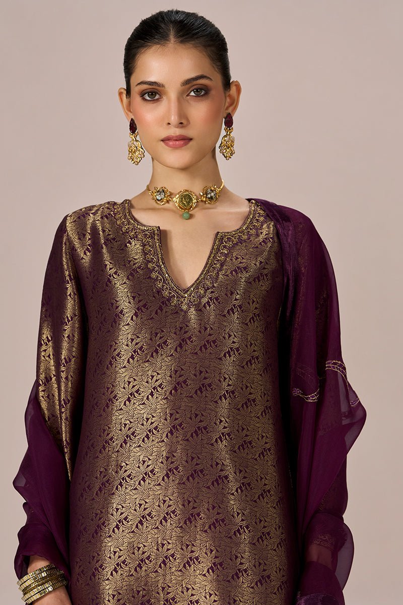 Plum Banarasi Festive Kurta Set