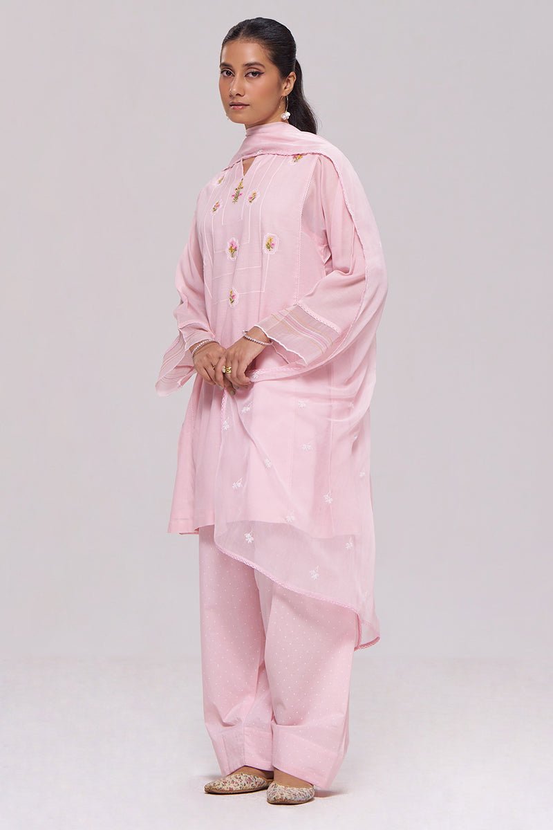 Dreamy Pink Mul-Chanderi Kurta Set - Ganga Fashions