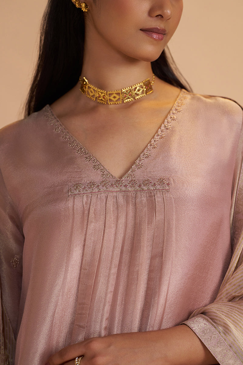 Shell Pink Tissue Festive Kurta Set
