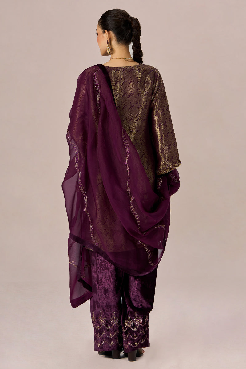Plum Banarasi Festive Kurta Set