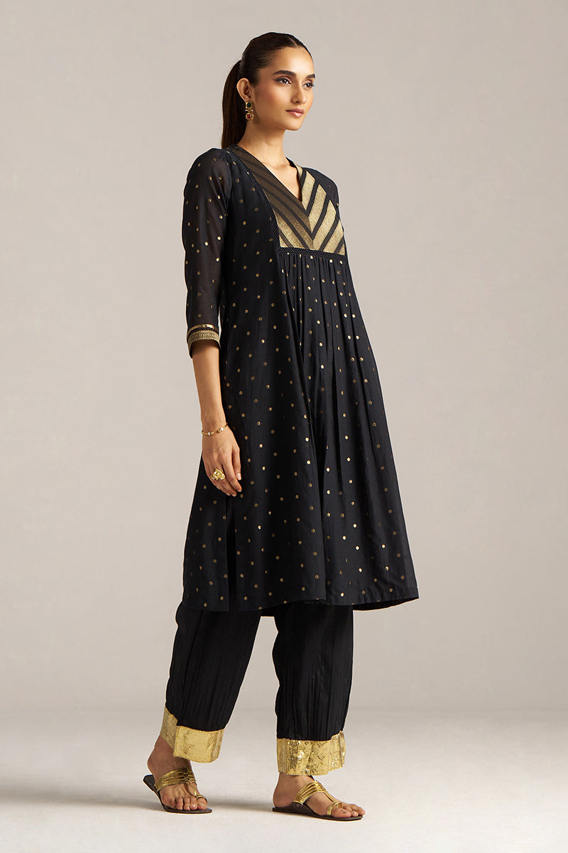 Black Zari Woven Mul-Chanderi Festive Co-ord Set