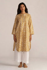 Mustard and White Print Cotton Kurta
