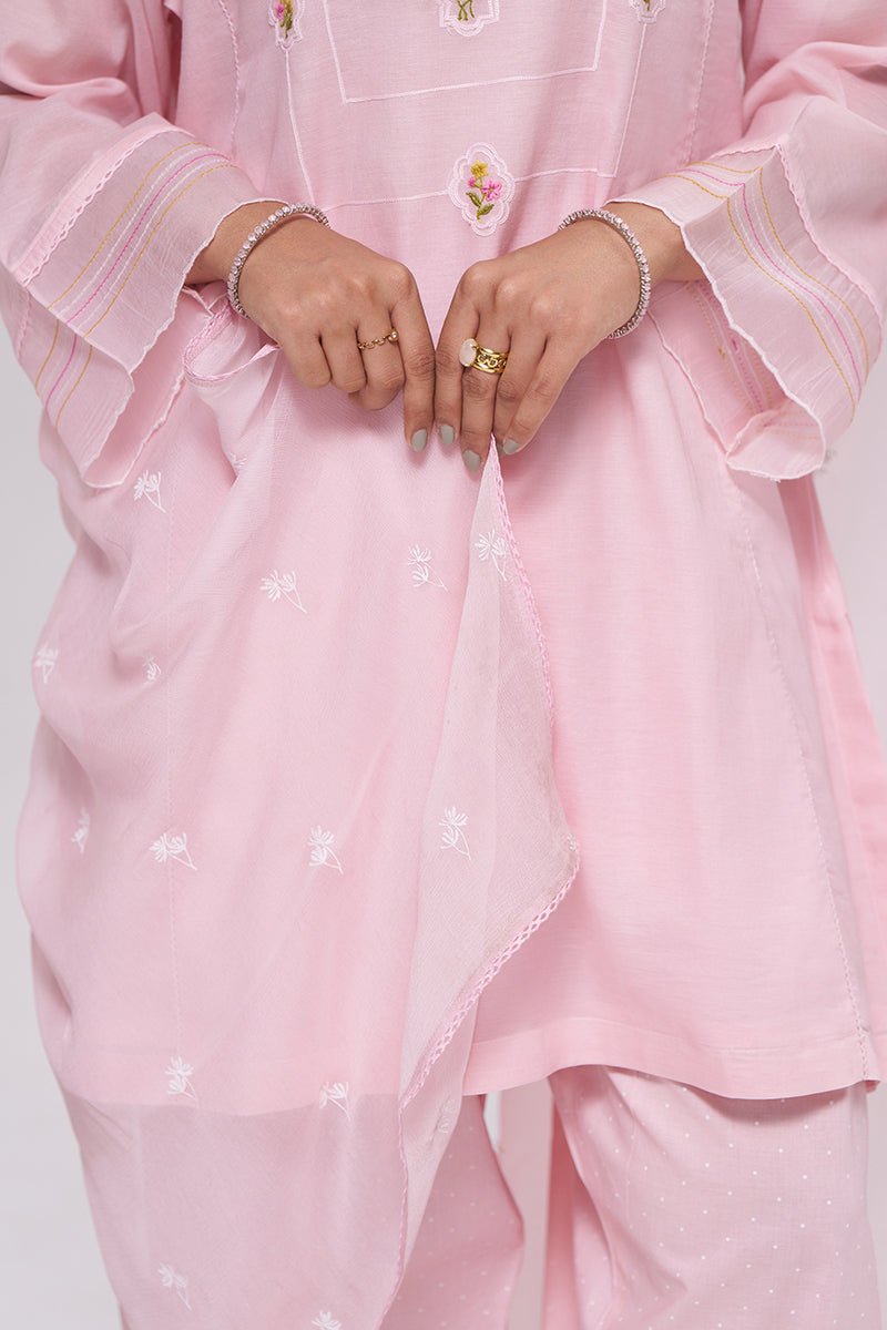 Dreamy Pink Mul-Chanderi Kurta Set - Ganga Fashions