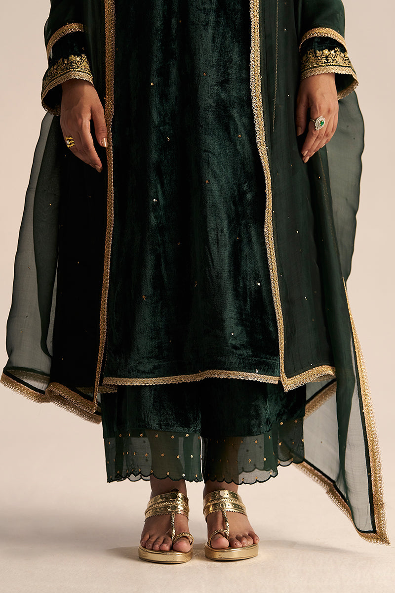 Ponderosa Pine Velvet Festive Kurta Set