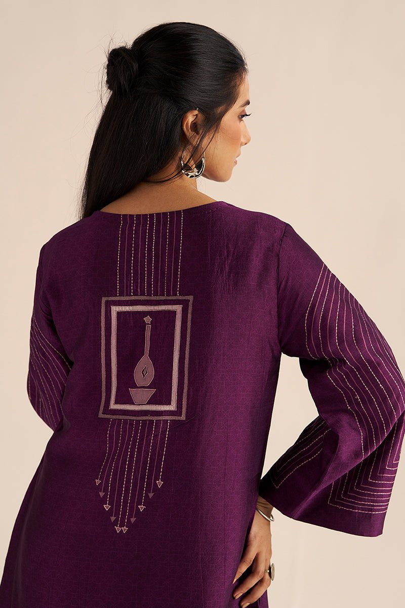 back side model view Plum Silk Co-ord Set Sleeve Online