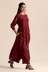 right leg side view Syrah Red Silk Co-Ord Set for Women