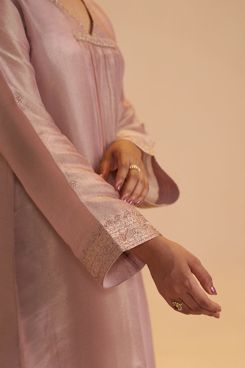Shell Pink Tissue Festive Kurta Set
