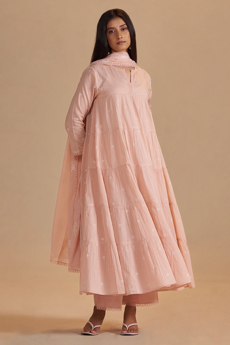 Evening Sand Mul-Mul Anarkali Kurta Set - Ganga Fashions