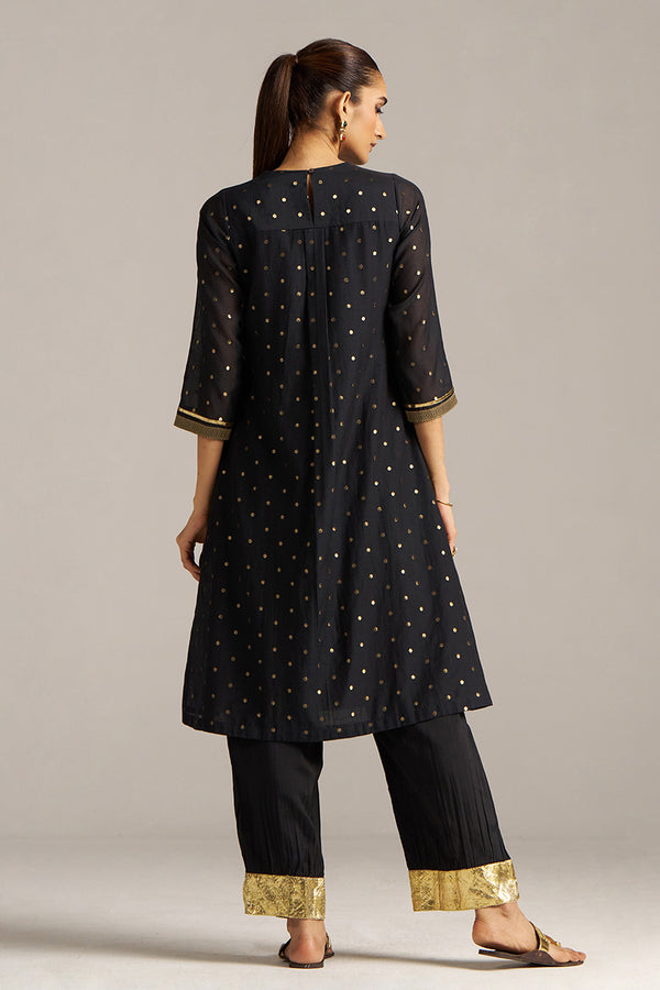 Black Zari Woven Mul-Chanderi Festive Co-ord Set