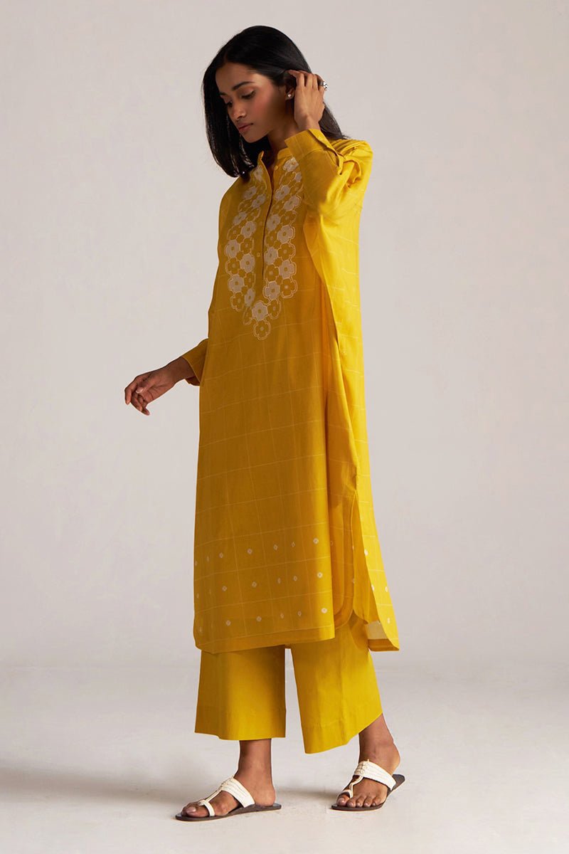 Yellow and Cream Mul-Mul Print Co-ord Set