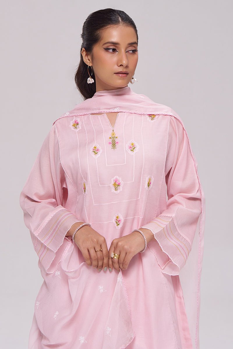 Dreamy Pink Mul-Chanderi Kurta Set - Ganga Fashions