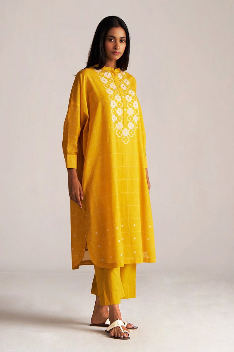 Yellow and Cream Mul-Mul Print Co-ord Set