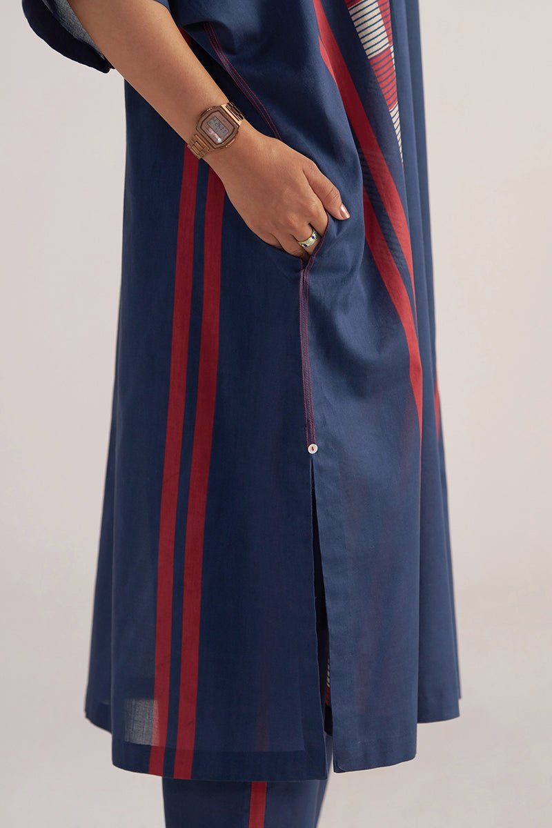 right side leg view Navy Blue Mul-Mul Kaftaan Set