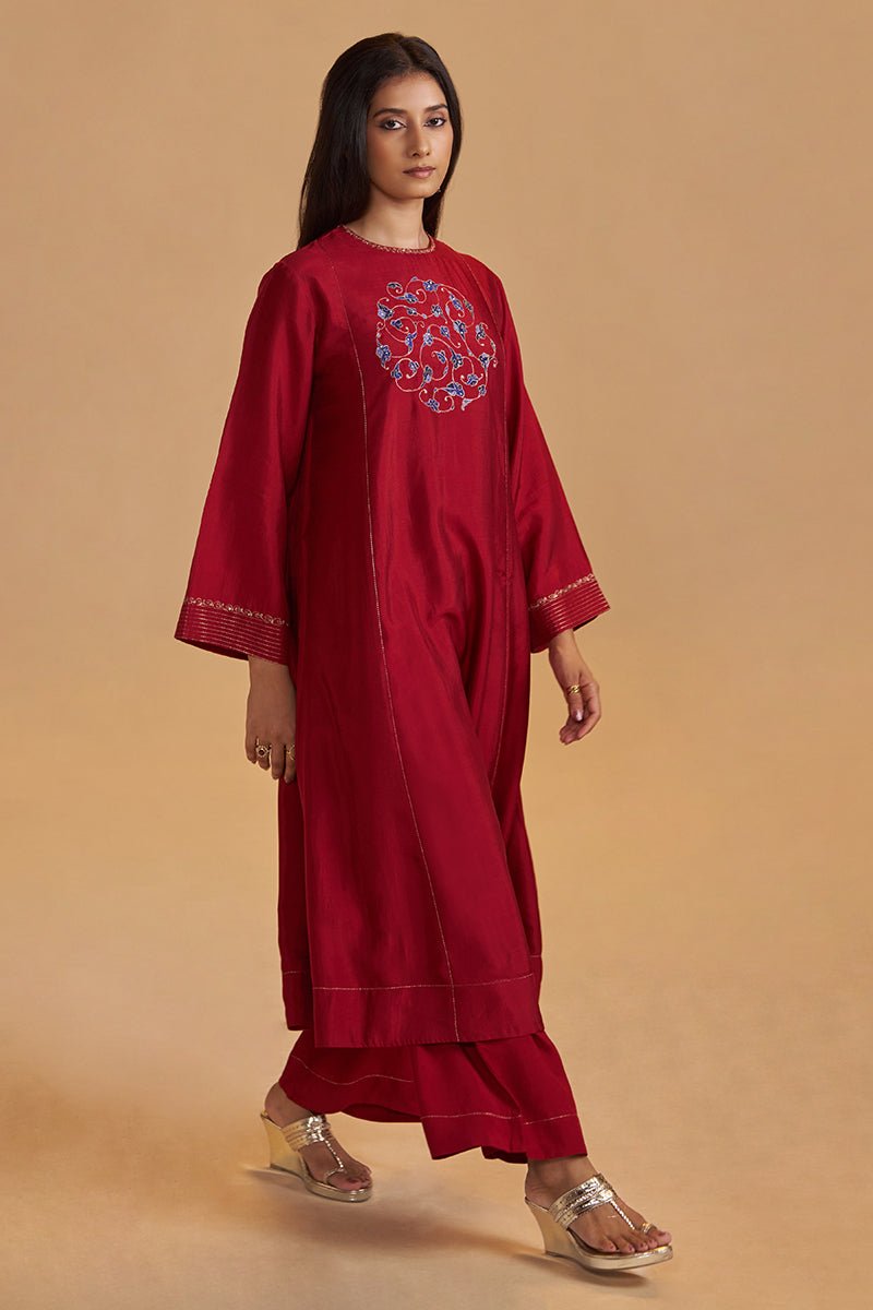 Maroon Silk Festival Co-ord Set - Ganga Fashions