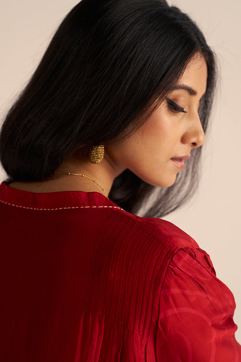 Chili Pepper Red Silk Print Co-ord Set