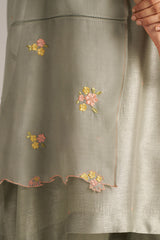 Seagrass Grey Raw Silk Festive Kurta Set