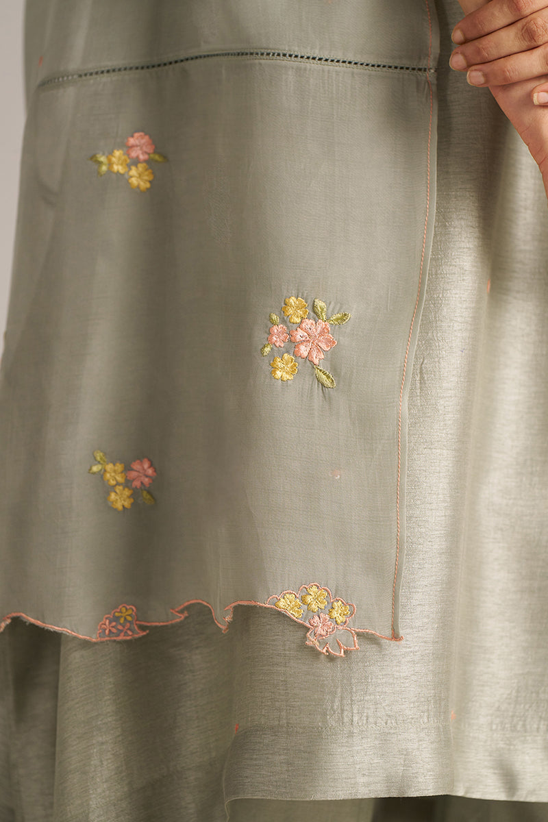 Seagrass Grey Raw Silk Festive Kurta Set