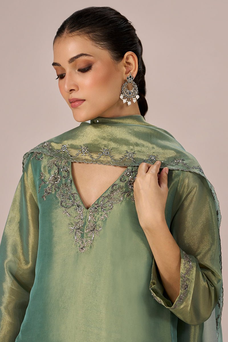 Pista Tissue Festive Kurta Set - Ganga Fashions