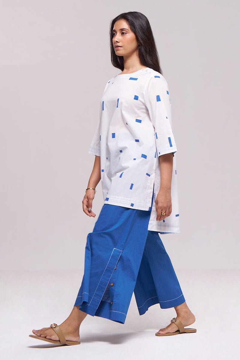 White and Blue Pure Cotton Co-ord Set