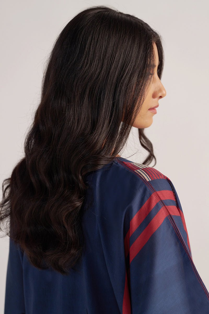 right side vew back Navy Blue Mul-Mul Kaftaan Set