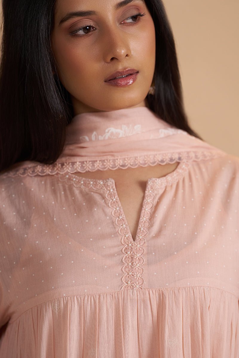 Evening Sand Mul-Mul Anarkali Kurta Set - Ganga Fashions