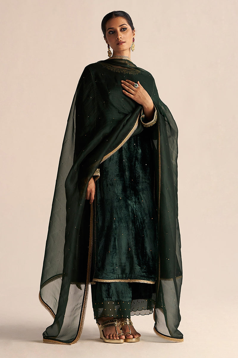 Ponderosa Pine Velvet Festive Kurta Set