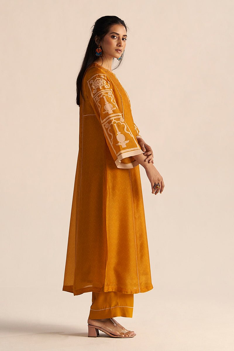 right side nugget yellow silk co ord set