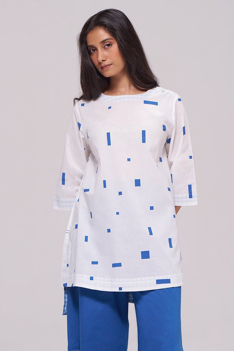 White and Blue Pure Cotton Co-ord Set