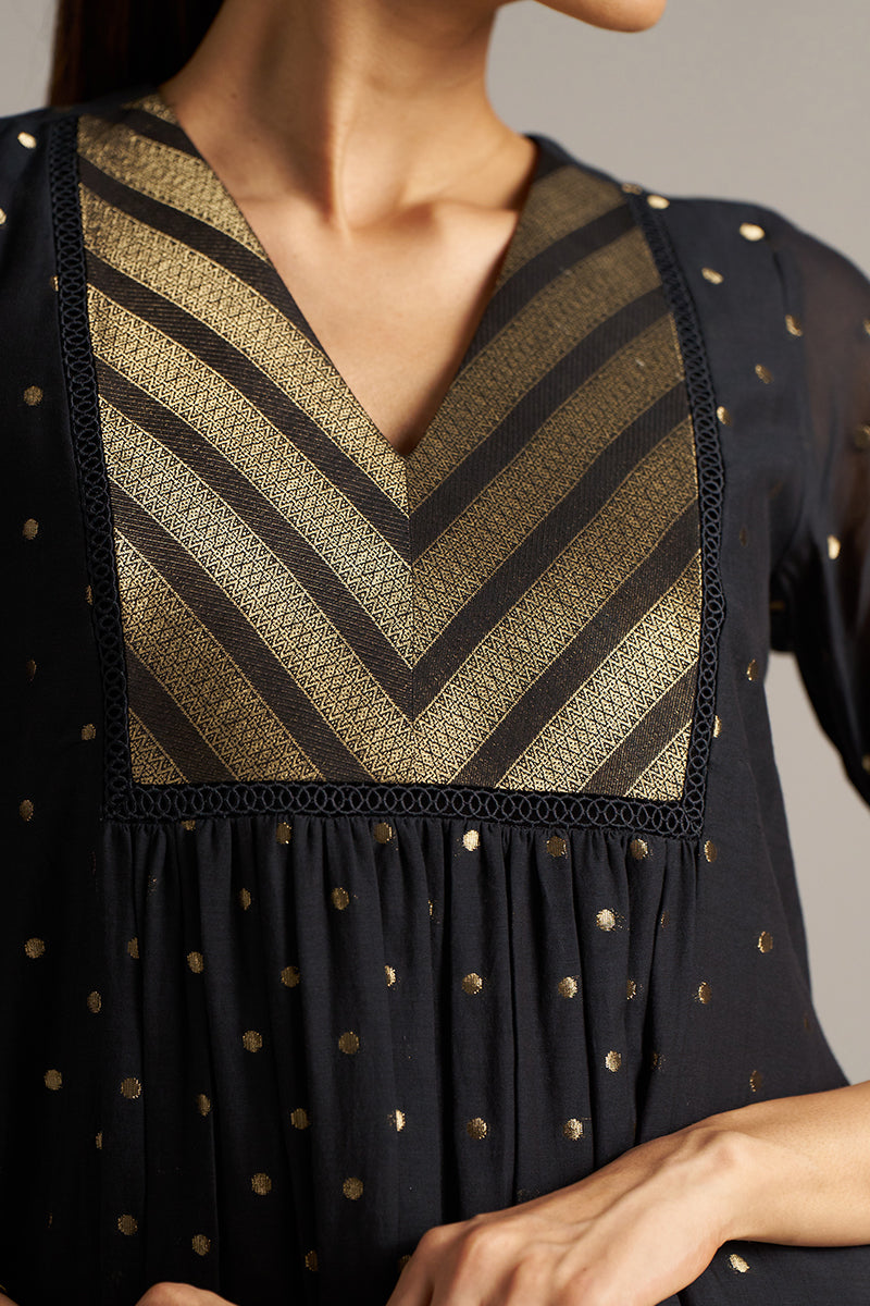 Black Zari Woven Mul-Chanderi Festive Co-ord Set