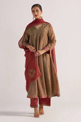 Lark Beige and Dull Maroon Tissue Print Kurta Set