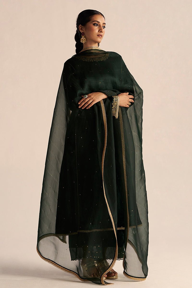 front smile view full body Ponderosa Pine Velvet Festive Kurta Set