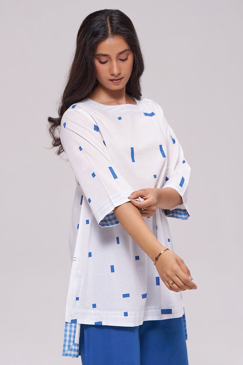White and Blue Pure Cotton Co-ord Set
