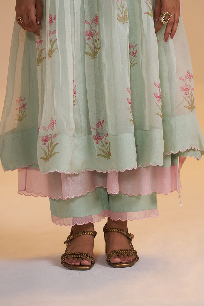 Milky Pistachio Green Silk Festive Kurta Set