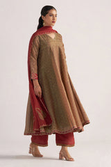Lark Beige and Dull Maroon Tissue Print Kurta Set