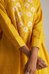 front hand side model view Yellow & Cream Mul Mul Print Co-Ord Set