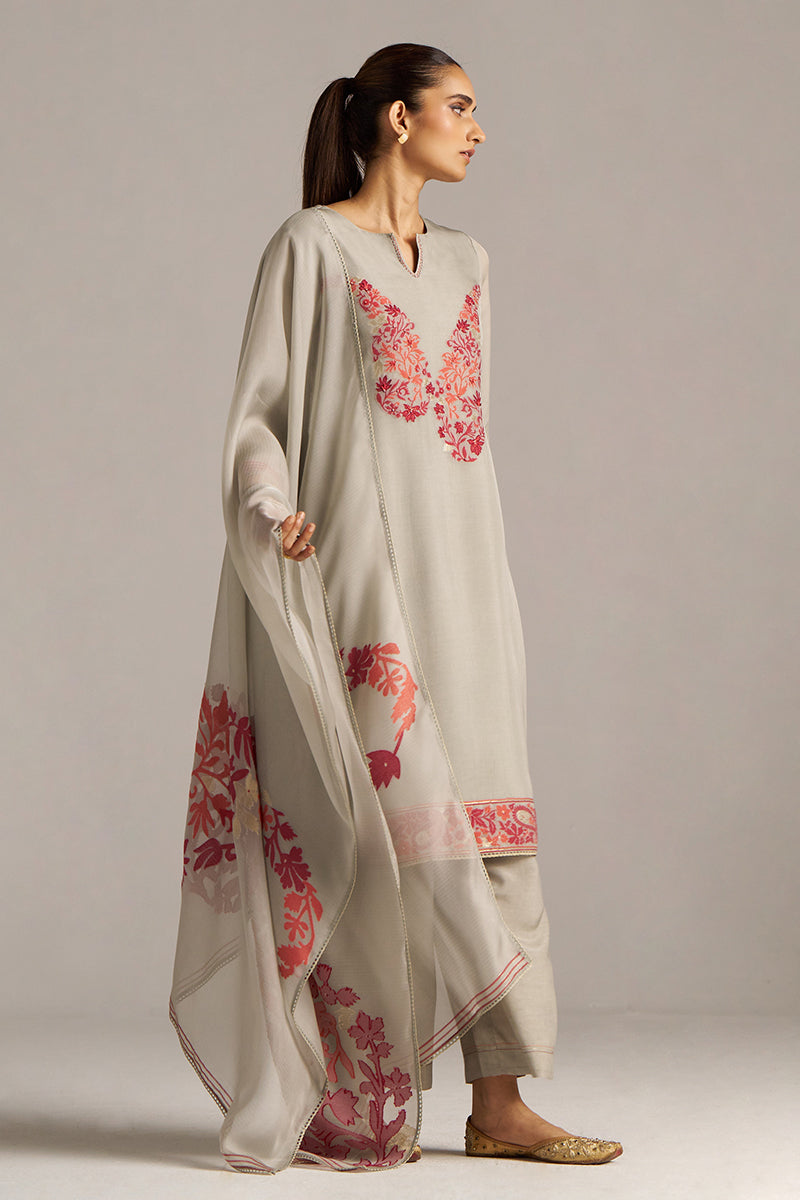 Grey Woven Orgenza Kurta Set