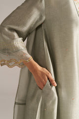 Seagrass Grey Raw Silk Festive Kurta Set