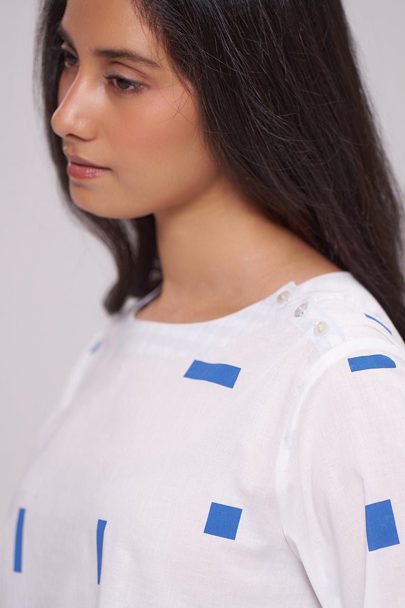 White and Blue Pure Cotton Co-ord Set