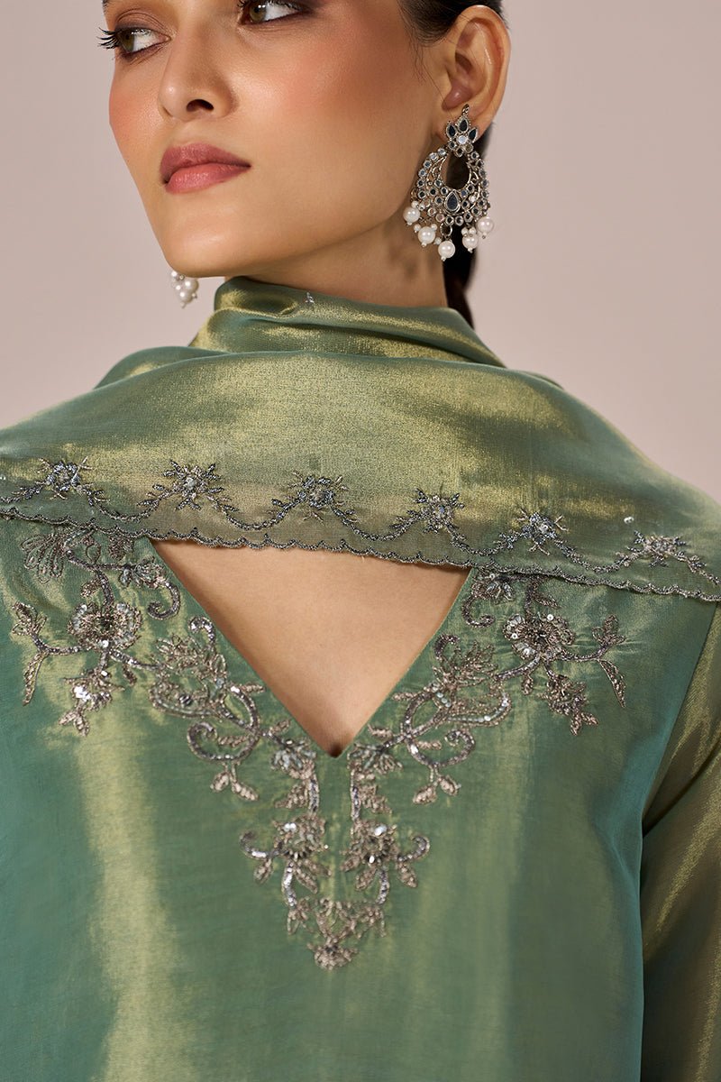 Pista Tissue Festive Kurta Set - Ganga Fashions