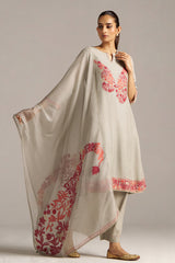 Grey Woven Orgenza Kurta Set